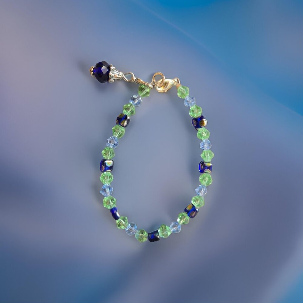 Blue/Green Bracelet w dangle bead